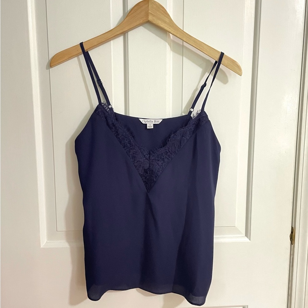 Ophelia Rose Lace Camisole Tank Top in Navy Blue Size S